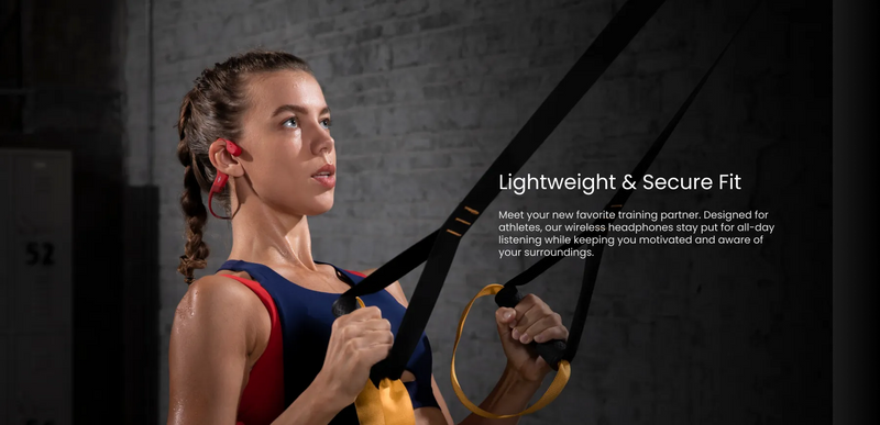 Person wearing bone conduction headphones during gym training
