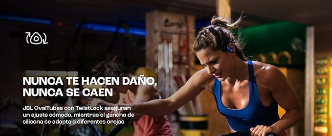 Ear hook headphones worn during gym workout